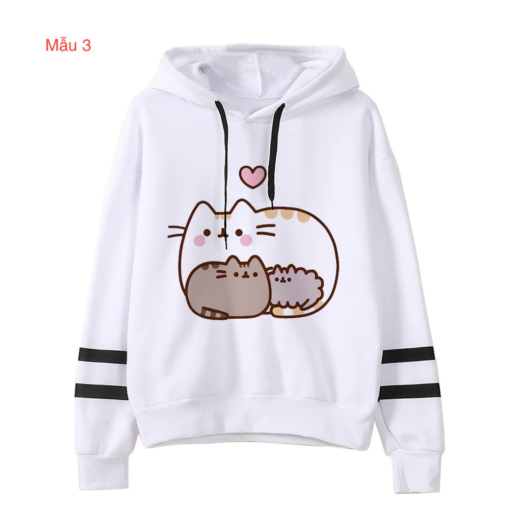 Áo sweater nỉ nữ Familylove – Áo Item chú mèo Da Cá Cotton 100% Cao Cấp 6 mẫu dễ thương - Phối 2 sọc đen Tay
