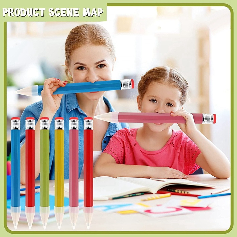 6 chiếc Bút chì Jumbo bằng gỗ cho Prop. Bút chì lớn vui nhộn Bút chì khổng lồ khổng lồ 14 Inch Bút chì cho đồ dùng gia đình và học tập