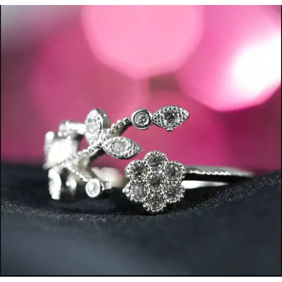 Bộ 2 Nhẫn Đeo Tay Hoa Và Lá Đính Đá Nhẫn Thời Trang đeo tay nam nữ phụ kiện trang sức phong cách Hàn Quốc