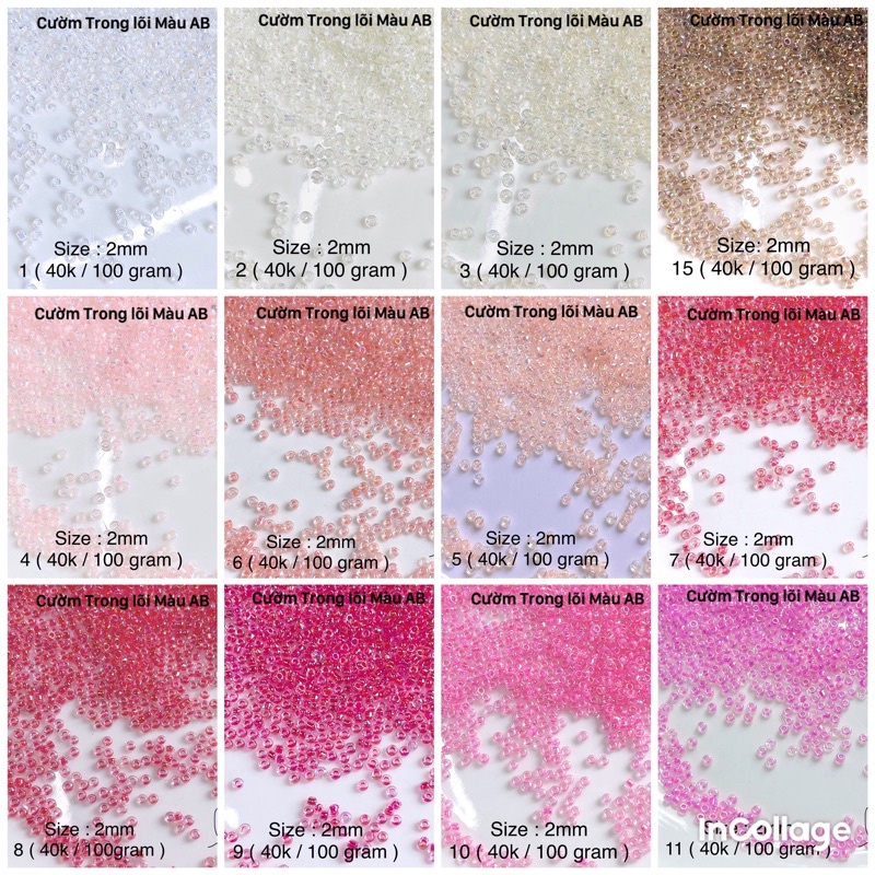 Hạt Cườm Trong Lõi Màu AB 2mm
