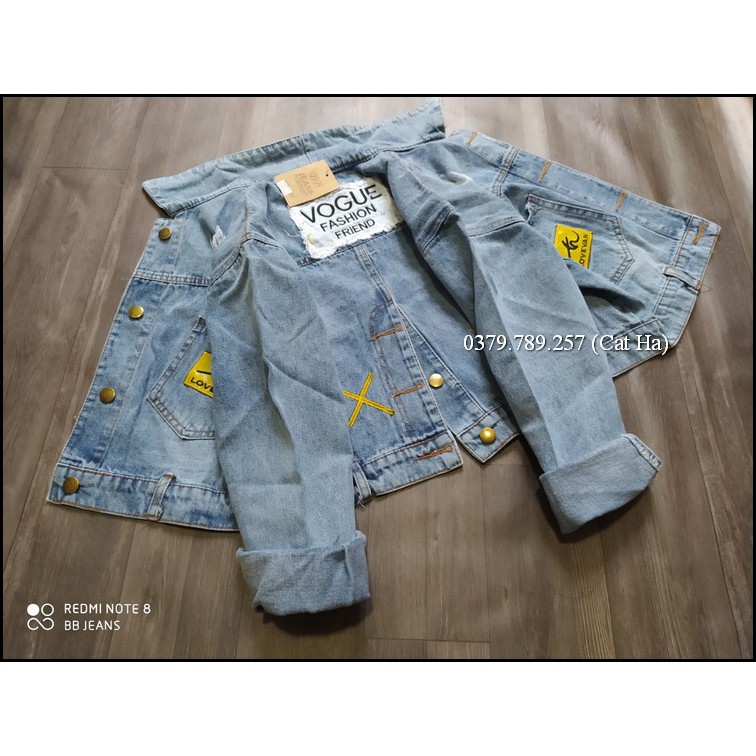 Aó khoác jean nữ xám xanh như hình form dưới 58Kg Vouge BB27