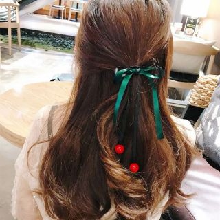P05 Buộc Tóc Cherry Rơi Buộc Voan Xanh Cao Cấp