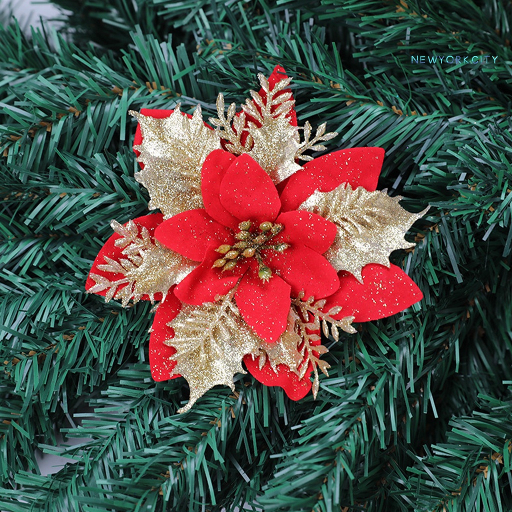 Vòng Hoa Bột Vàng Nhân Tạo Hai Lớp Chống Phai Màu Trang Trí Giáng Sinh DIY