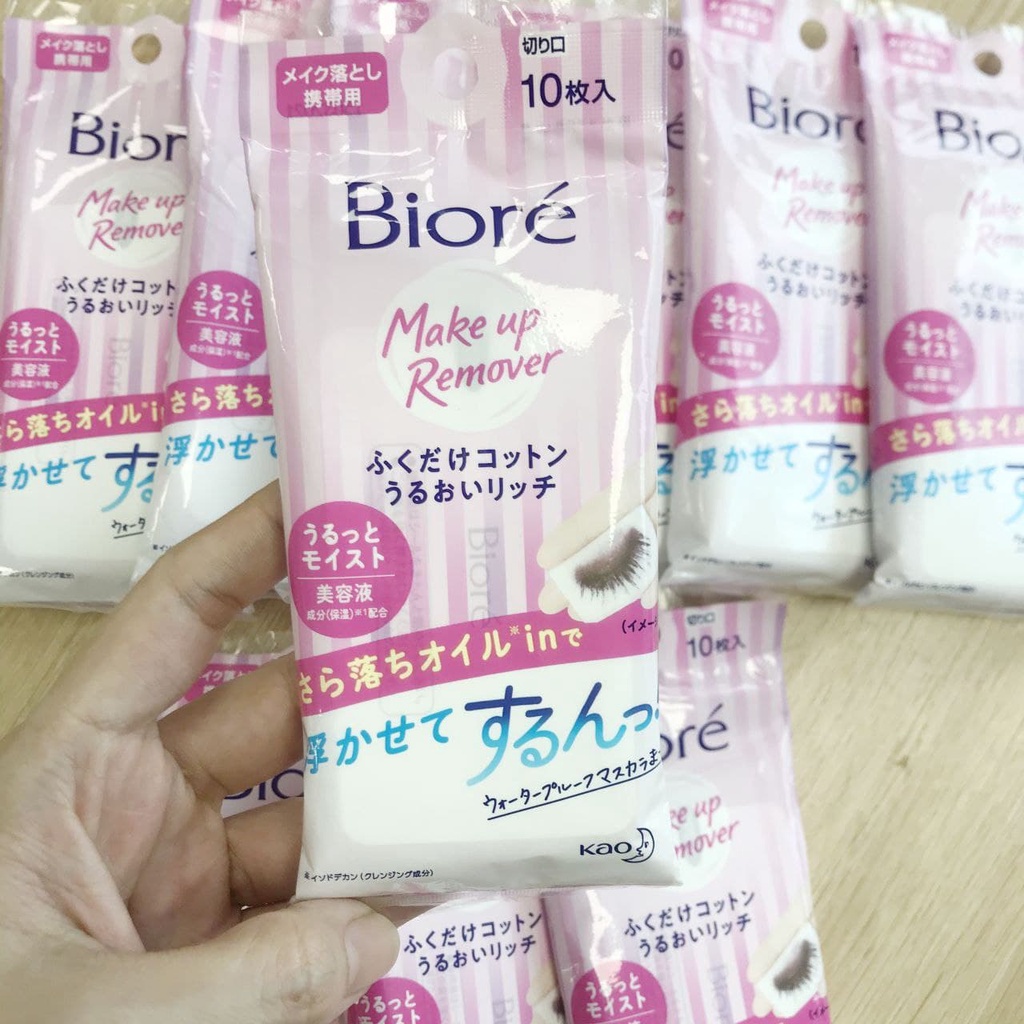 Khăn Giấy Ướt Tẩy Trang BIORE - Make Up Remover Cleansing Cotton Rich Moisture (10 Miếng)