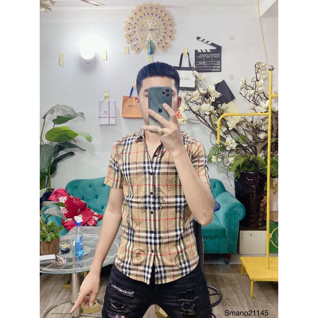 Sơ mi lụa nam BURBERRY ngắn tay cao cấp