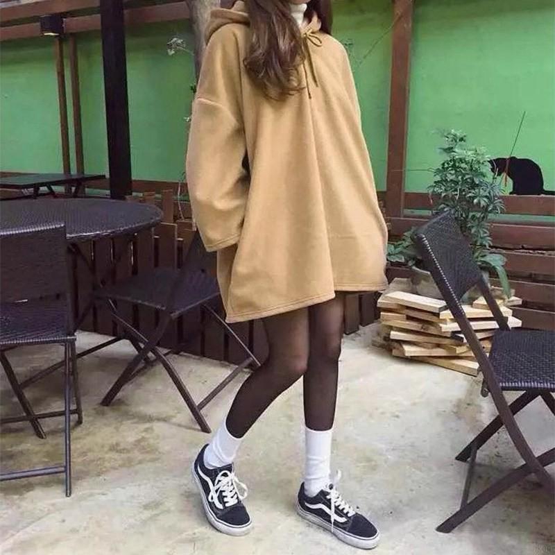 Áo khoác hoodie tay dài dáng rộng cổ phối dây rút thời trang cho nữ