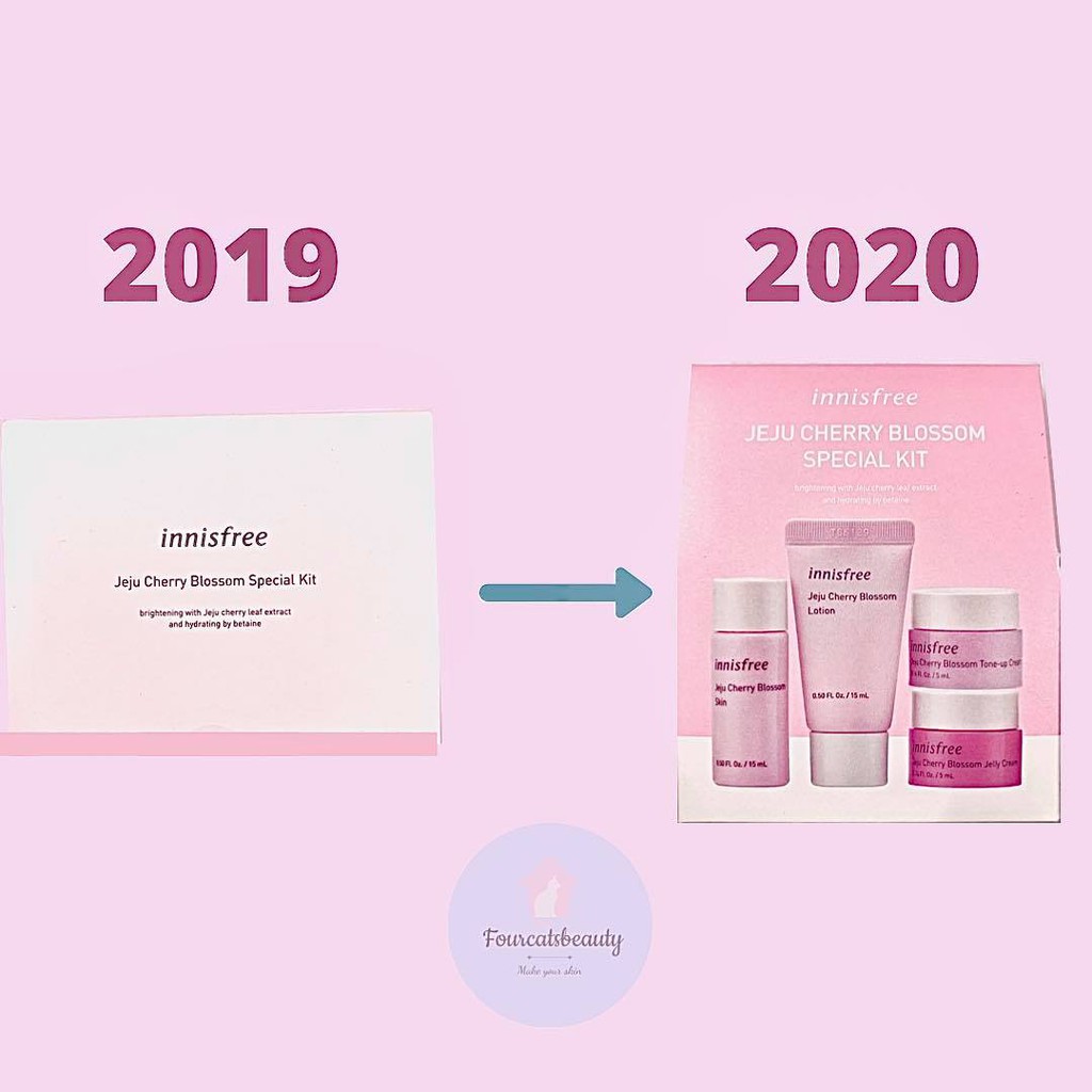 Bộ 4 Sản Phẩm Dưỡng Ẩm &amp; Nâng Tông Da Trắng Hồng Tự Nhiên Innisfree Cherry Blossom Kit