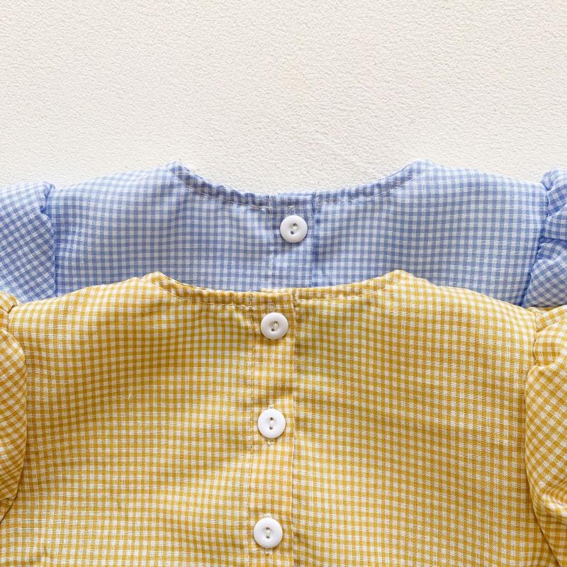 Đồ kẻ sọc ca rô ngắn tay kèm băng đô cài tóc cho thời trang mùa hè cho trẻ em