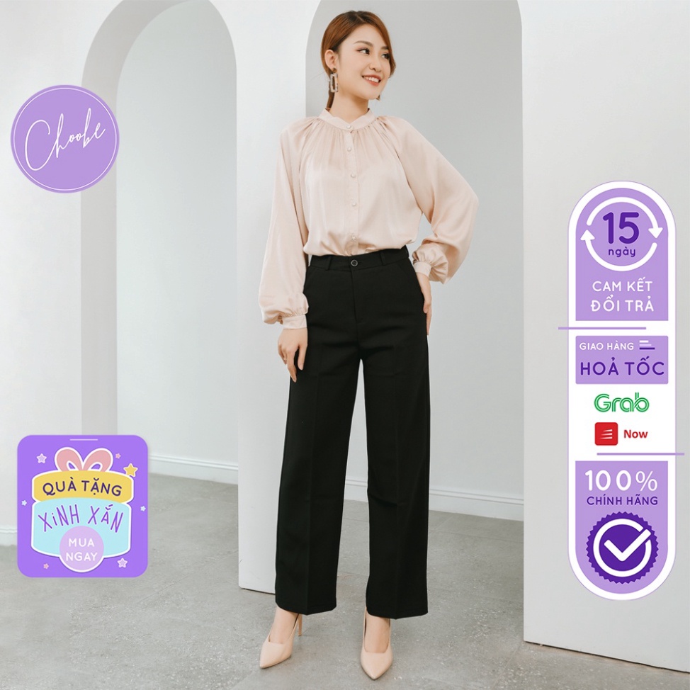 (Sẵn) Quần ống rộng Choobe lưng cạp cao baggy vải nữ dài suông loe culottes xuông màu đen Q01 (ảnh thật)