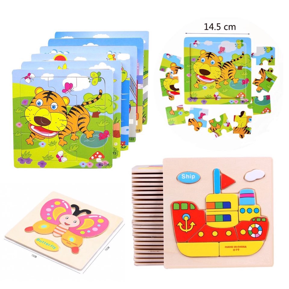 Tranh Ghép Hình 3D Nhiều Hình Mẫu Ngộ Nghĩnh Chất Liệu Gỗ An Toàn Kèm Phiên Âm Tiếng Anh Cho Bé