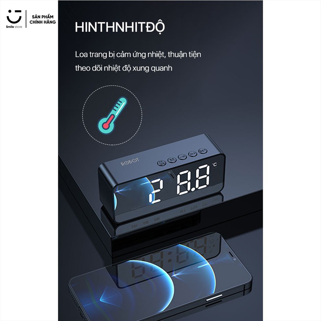 Loa Bluetooth 5.0 ROBOT RB150 Màn Hình LED Kiêm Đồng Hồ Báo Thức Hỗ Trợ Cổng AUX Thẻ Nhớ