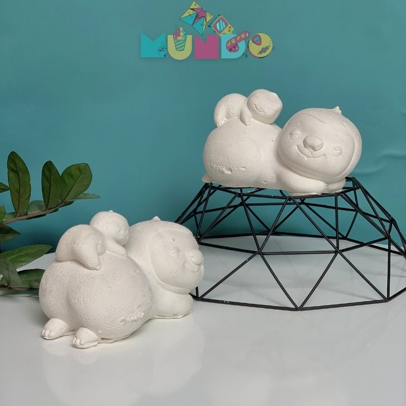 Tượng tô màu cao cấp chọn mẫu SIZE X Mẹ con Lười/ Gấu Trúc, tượng thạch cao MUNDO