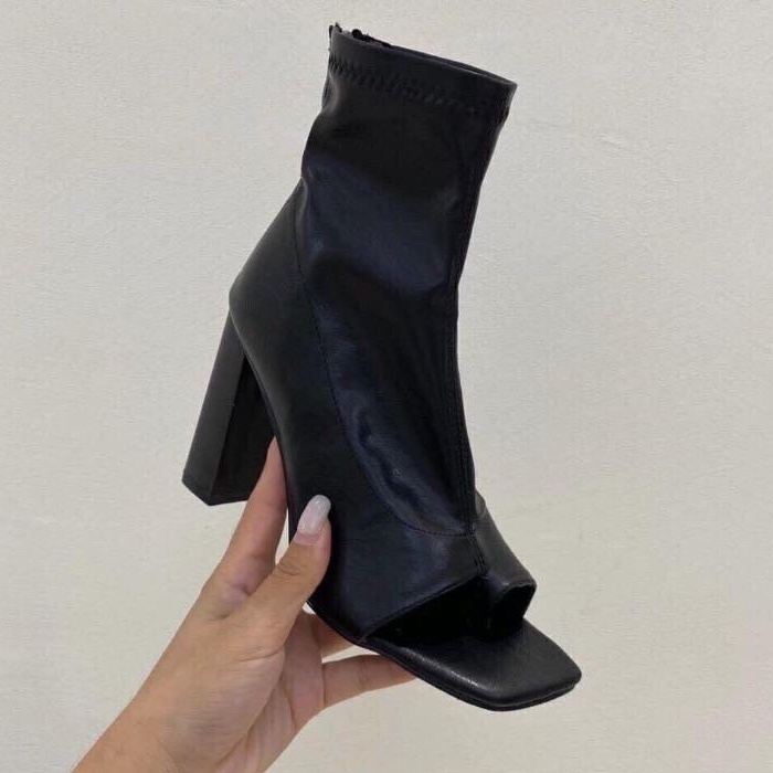 Giày Bốt Nữ Cổ Cao Hở Mũi Chất Da Mềm Boot Nữ Xỏ Ngón Đế Vuông 8 phân Mới 2023 CÓ KHÓA KÉO SAU