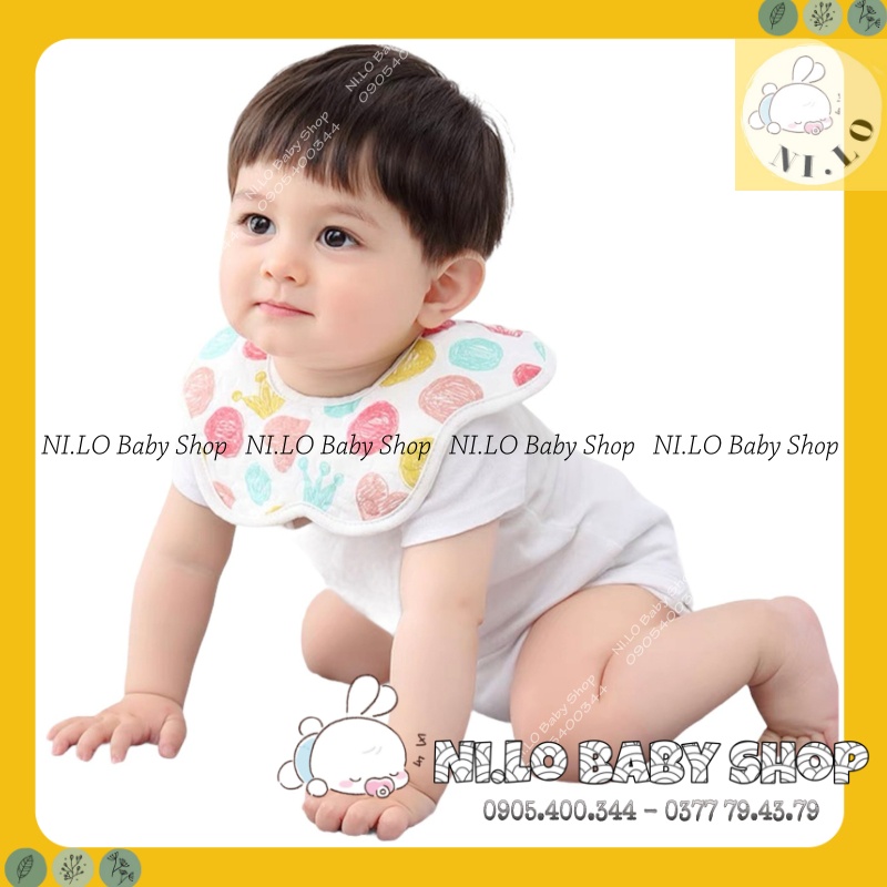 Yếm tròn trắng 6 lớp xoay - yếm 360 cho bé chất liệu cotton mềm mịn