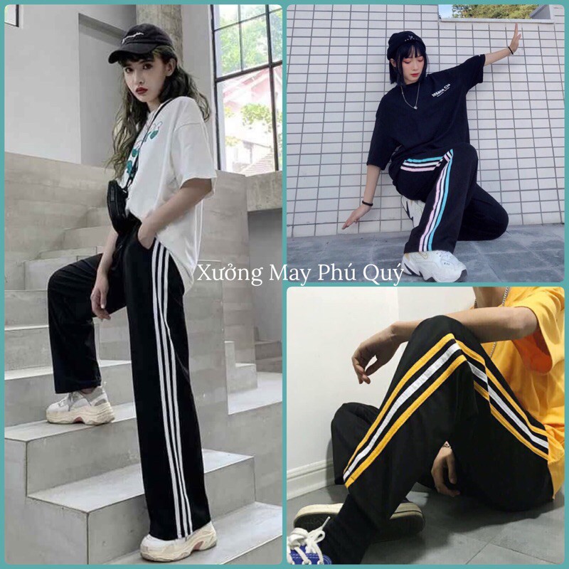 Quần 3 sọc ống xuông rộng nhiều màu, quần 3 line Unisex, quần thể thao nam nữ dáng suông