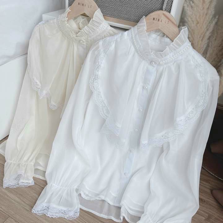 Áo sơ mi bèo ren áo sơ mi tiểu thư viền ren LD0403