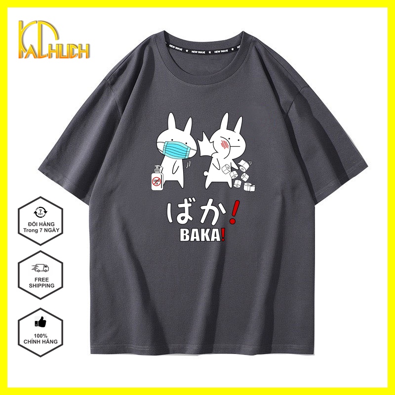 ÁO THUN NAM NỮ UNISEX TAY LỠ FORM RỘNG IN THỎ BAKA DỄ THƯƠNG FREESIZE DƯỚI 75KG