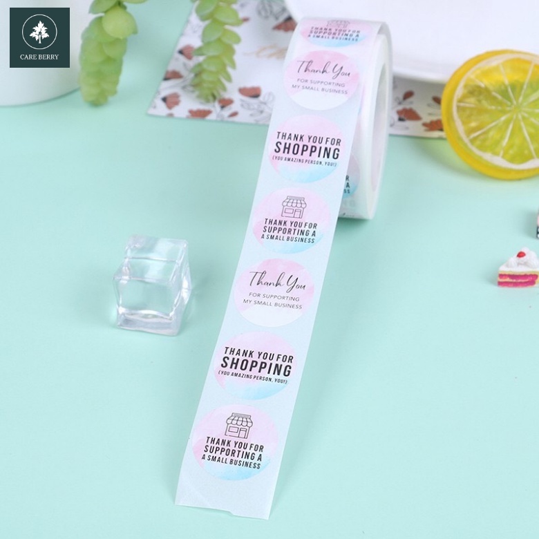 Cuộn 500 miếng dán chữ THANK YOU FOR SHOPPING gói hàng, gói quà, gói bánh, trang trí tiện dụng (sticker dán mẫu mới)