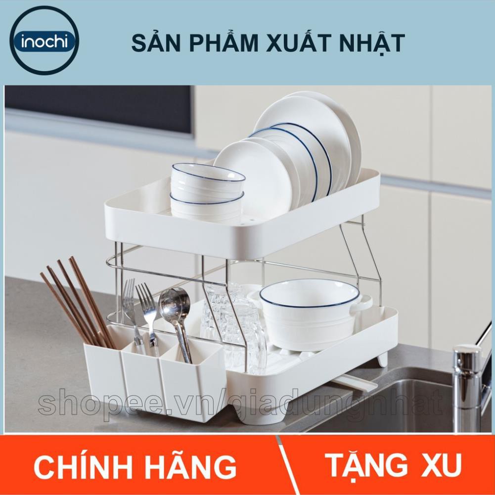 Kệ Để Chén Bát Nhựa Inox 2 Tầng Inochi Có Khay Thoát Nước Thông Minh Dùng Để Làm Giá Úp Bát Đĩa Chén Đũa Trên Chậu Rửa