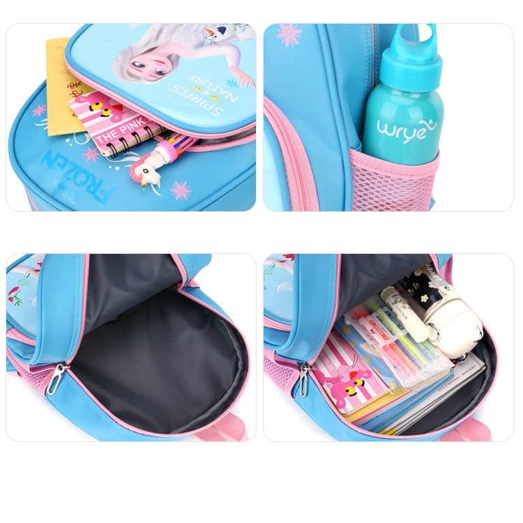 Balo đi học cho bé, balo 2 ngăn chống thấm nước in hình xinh cho bé kích thước 30cm x 28cm x 14cm