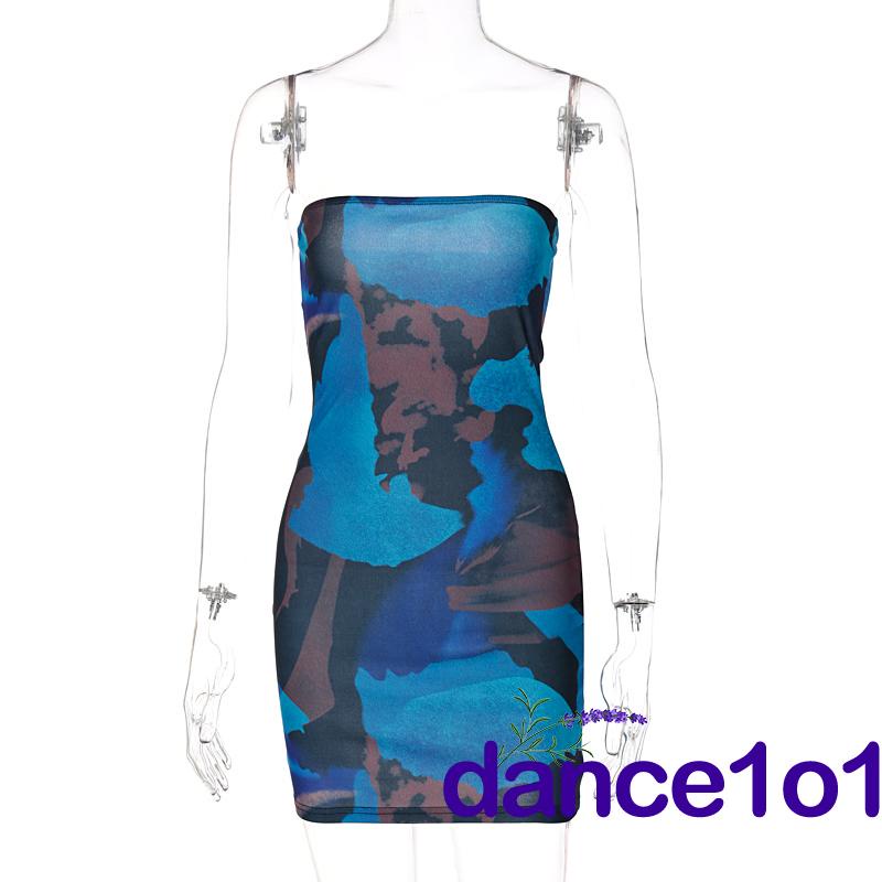 Đầm ống thời trang không tay in họa tiết trừu tượng quyến rũ dễ phối đồ dành cho nữ