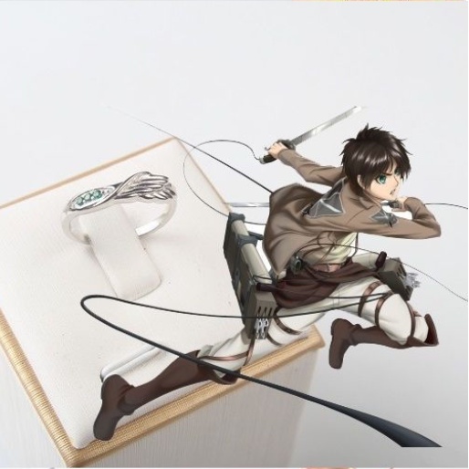 Nhẫn hở mạ bạc 925 2 chiều họa tiết anime Attack on Titan