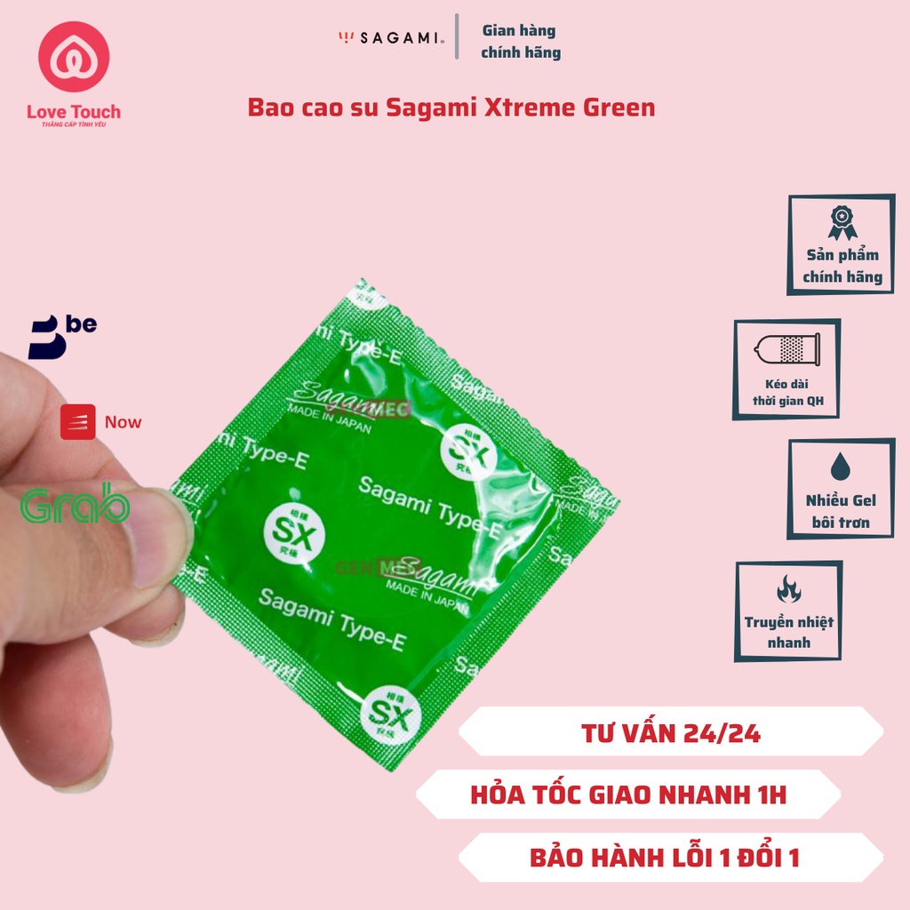 Hộp 10 cái bao cao su sagami gân gai Xtreme Green nhật bản cao cấp nâng cảm xúc khi YÊU - LOVETOUCH- CHE TÊN SẢN PHẨM