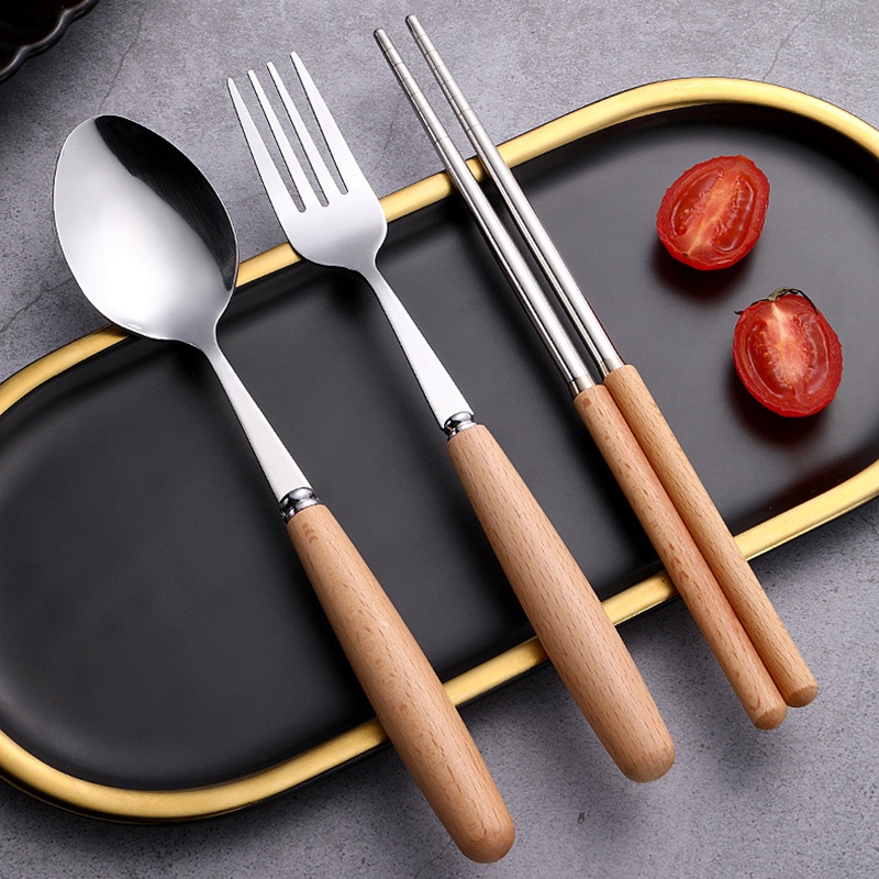 Bộ Muỗng Đũa Nĩa Bằng Thép Không Gỉ Tiện Lợi