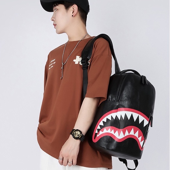 Balo SprayGround Full Black phong cách Bape cá mập, Bape Backpack, Chất liệu da chống nước size 32x40 DuSo