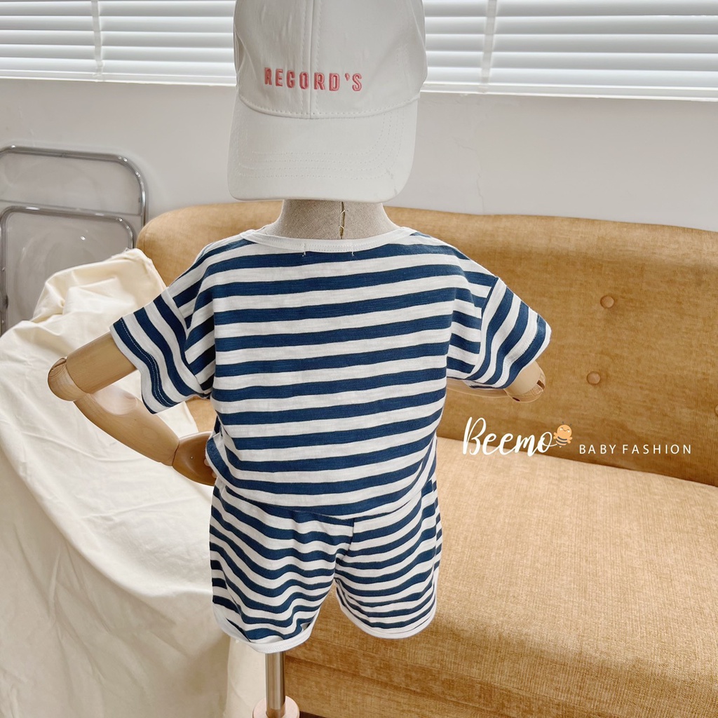 Bộ cotton unisex cho bé hoạ tiết gấu, bộ thun cộc tay mềm mát quần đùi Beemo
