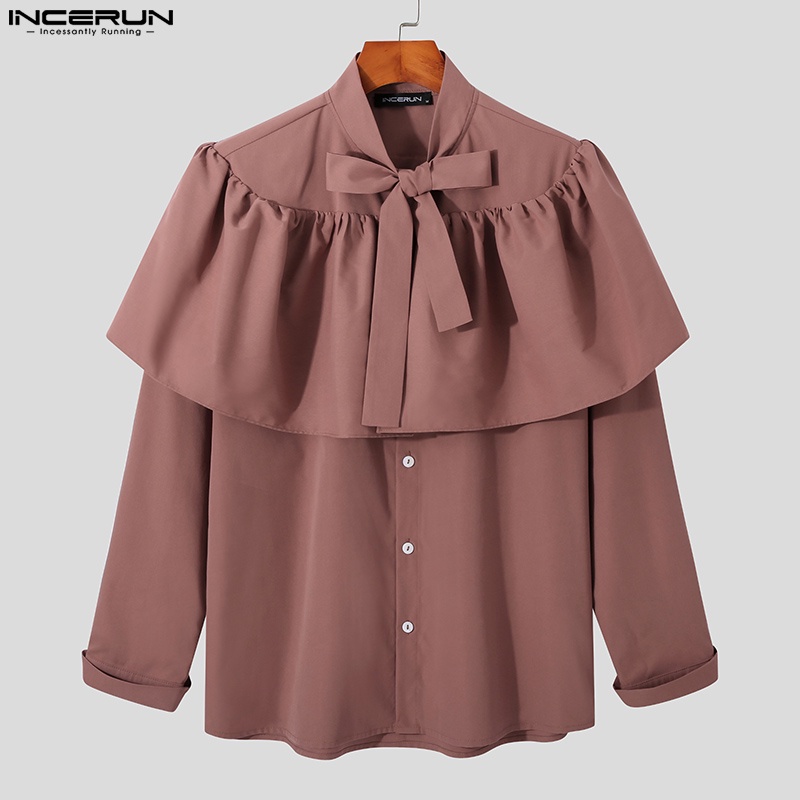 Áo sơ mi INCERUN dài tay phối khăn choàng thanh lịch hiện đại cho nam