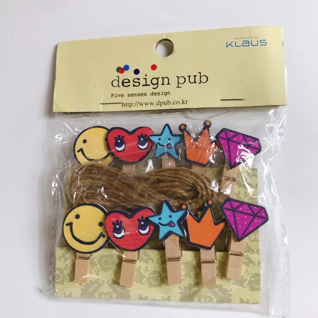 Set 10 Kẹp Gỗ Cute Tặng kèm 2m dây thừng