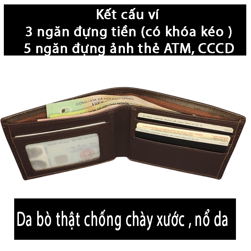 Ví da bò nam Jeep Tuxa chống chày xước đựng tiền ảnh thẻ ATM nhỏ gọn Bóp nam da bò đẹp cao cấp dáng đứng ngang nhỏ gọn