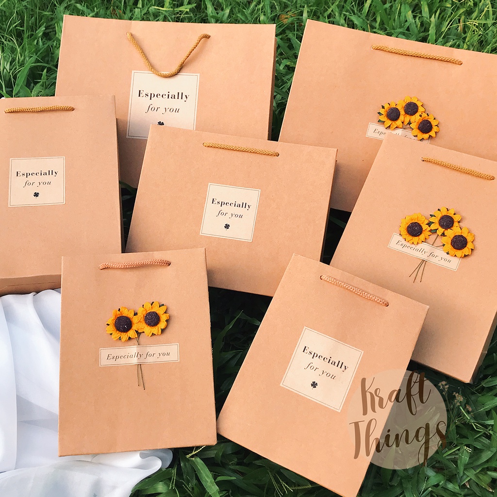Túi kraft đựng quà tặng quai xách vintage  - túi quà giấy nâu dày nhiều size T03