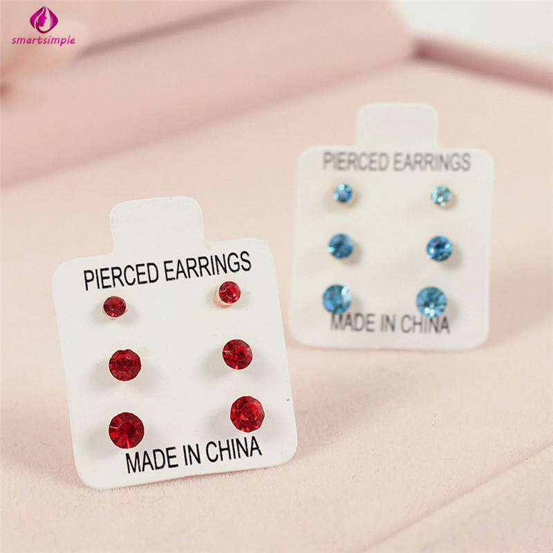 Set 3 Đôi Khuyên Tai Xỏ Đính Đá Xinh Xắn Cho Phụ Nữ