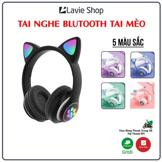 Tai Nghe Bluetooth Tai Mèo Dễ Thương Có Mic, Đèn Led Siêu Nhạy, Bass Hay Chiến Game Livestream Cực Đã- Headphone Tai Mèo