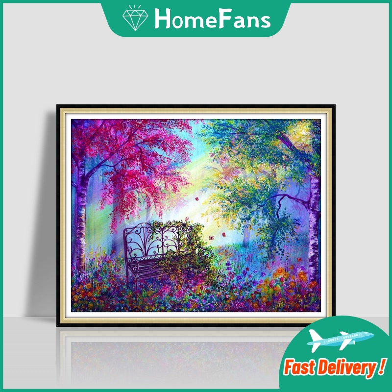 Bộ Tranh Đính Đá 5D Tự Làm 40x50cm Hình Khu Vườn Hoa Trong Rừng