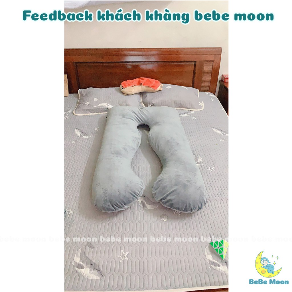 Gối Bầu Chữ U BeBeMoon Vỏ chất liệu nhung lụa nhập khẩu mềm mát mịn-Ruột bông chống xẹp