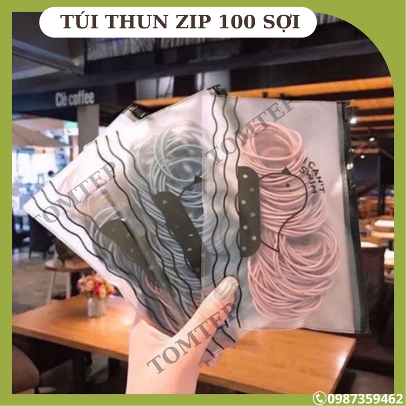 Túi thun buộc tóc 100 sợi túi zíp kéo, túi thun giá sỉ