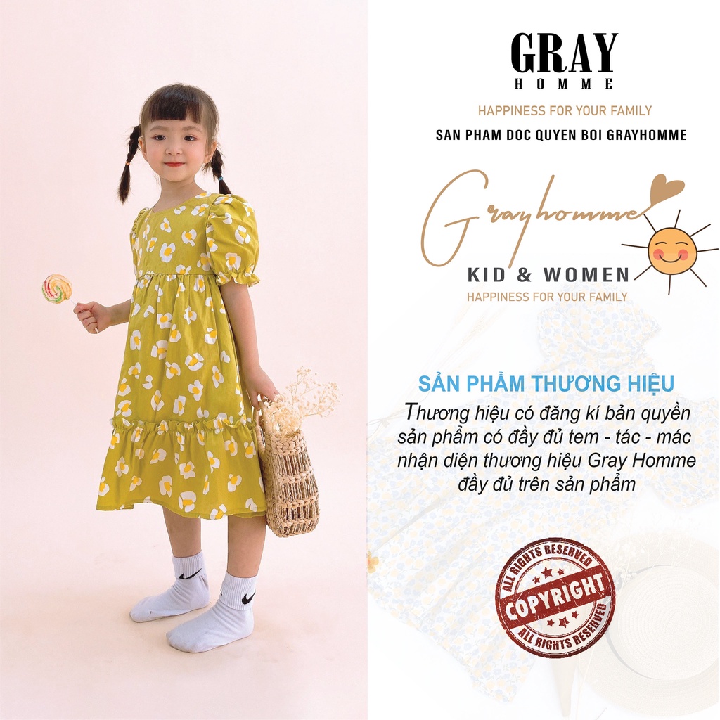Váy bé gái GRAYHOMME họa tiết hoa nhí, dáng rộng, chất Thô cotton thoáng mát thấm hút mồ hôi tốt (VK002)