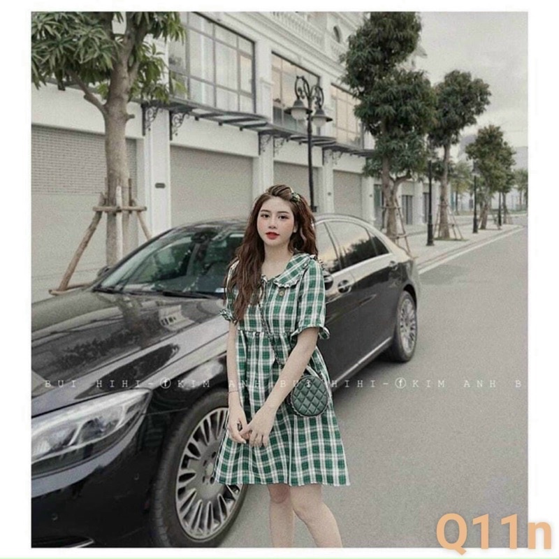 Đầm  babydoll caro bầu bì bon chen được ạGB