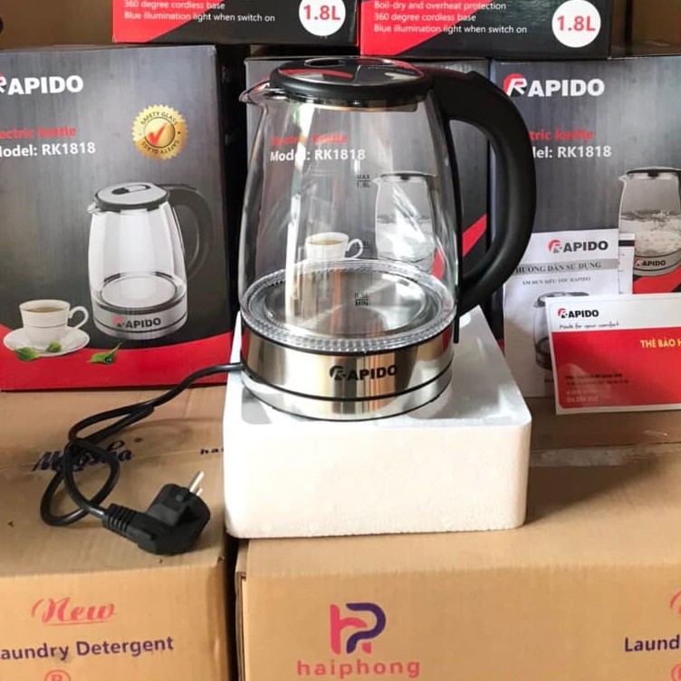 [HÀNG CHÍNH HÃNG] Ấm siêu tốc thuỷ tinh Rapido model 2019 RK1818 1,8L