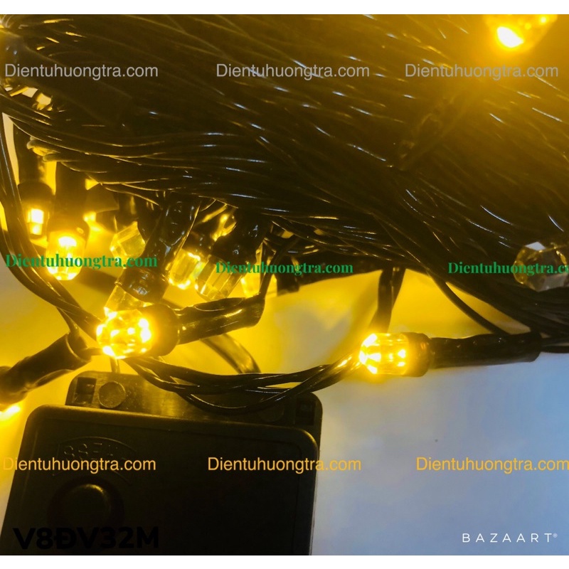 Dây đèn LED chớp dạ quang V8 lục giác dây đen dài 32m ánh sáng vàng