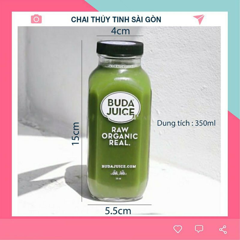 Chai thủy tinh vuông 350ml nắp nhựa chống gỉ