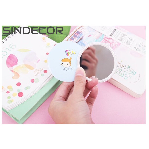 Gương trang điểm mini siêu cute - gương mini cầm tay bỏ túi Hàn Quốc tiện lợi Sindecor - SI02