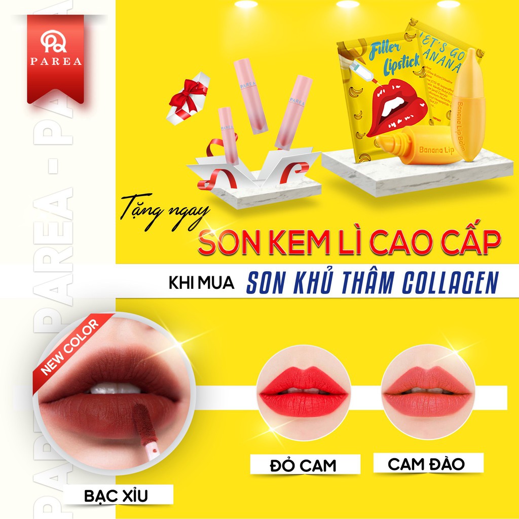 [Sẵn SLL] Môi Căng Mọng Hồng Hào với Son Filler Collagen Chuối Khử Thâm Parea cùng son màu Chu Lipstick