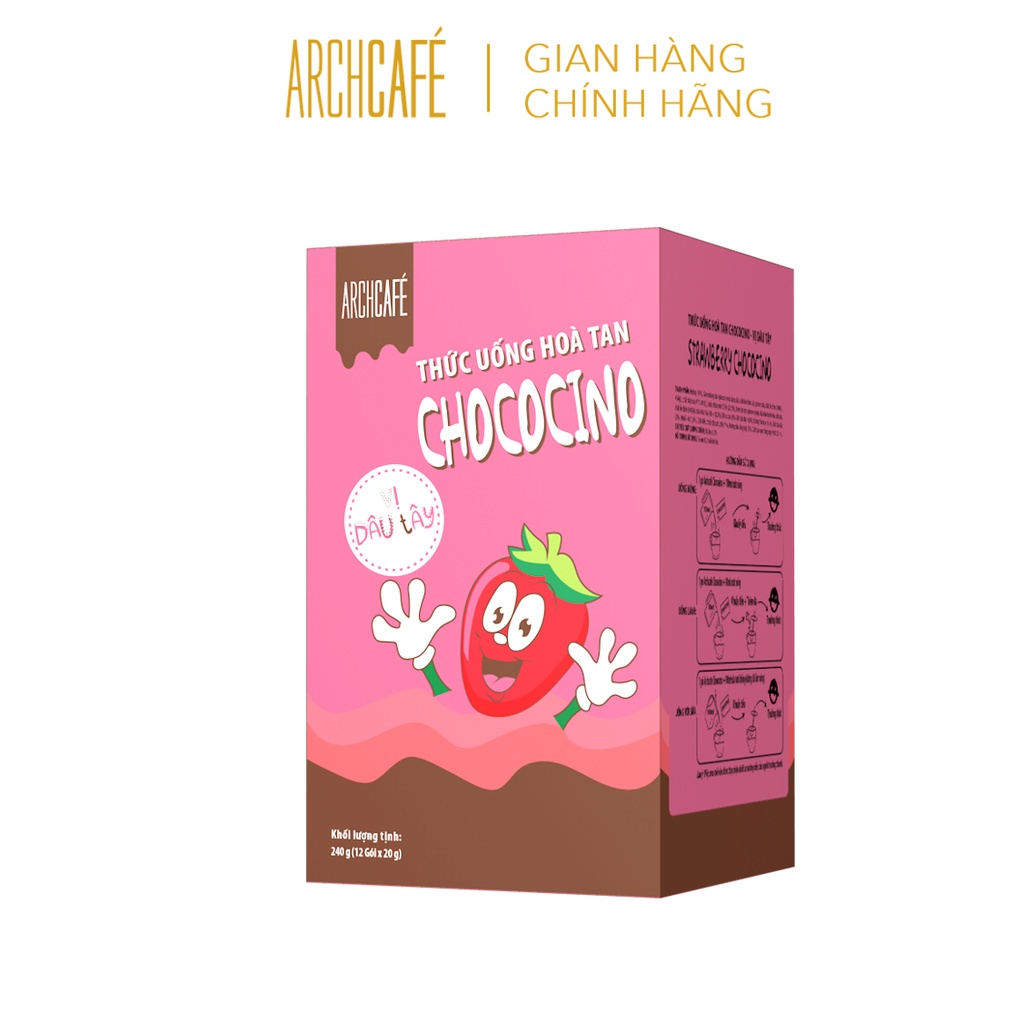 Chocolate Dâu - Choco Cacao hoà tan Archcafé Chococino (hộp 12 gói x 20g)