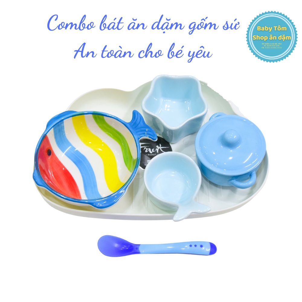 Combo bát gốm sứ ăn dặm hình CÁ NPP Baby Tôm