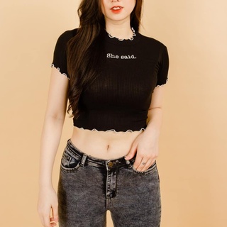 Áo Croptop Tay Ngắn Thêu She Said