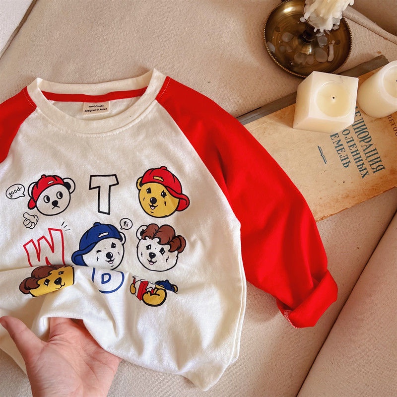 [Babycat] Hàng Có Sẵn Áo Thun Cotton Nguyên Chất Tay Dài Dáng Rộng Phong Cách Hàn Quốc Nhật Bản Mới Cho Bé Trai Bé Gái